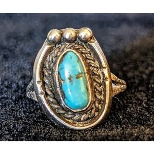 Vintage Turquoise Ring Navajo Sterling Silver Southwestern Ring Size 4